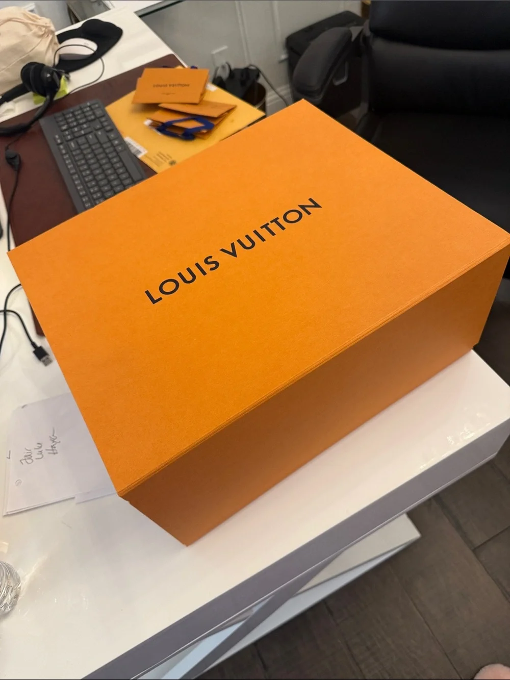 Authentic Louis Vuitton foldable Orange Storage Box with Black Logo